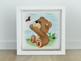 Schilderij babykamer, schilderij kinderkamer, babykamer schilderij, schilderijtjes babykamer, kinderkamer schilderij, kraamkado schilderij, babykamer decoratie, beer