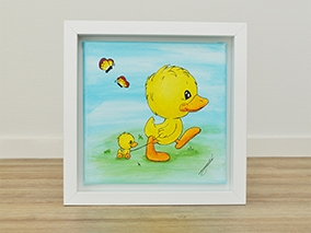 Schilderij babykamer, schilderij kinderkamer, babykamer schilderij, schilderijtjes babykamer, kinderkamer schilderij, kraamkado schilderij, babykamer decoratie eend